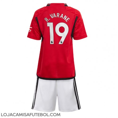 Camisa de Futebol Manchester United Raphael Varane #19 Equipamento Principal Infantil 2023-24 Manga Curta (+ Calças curtas)